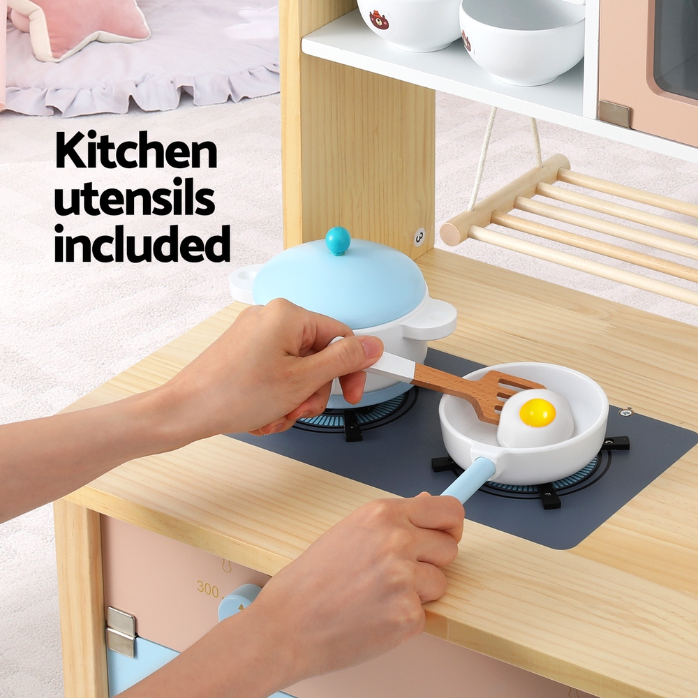 Keezi 80cm Wooden Kitchen Play Set Microwave Dishwasher Blue view 4