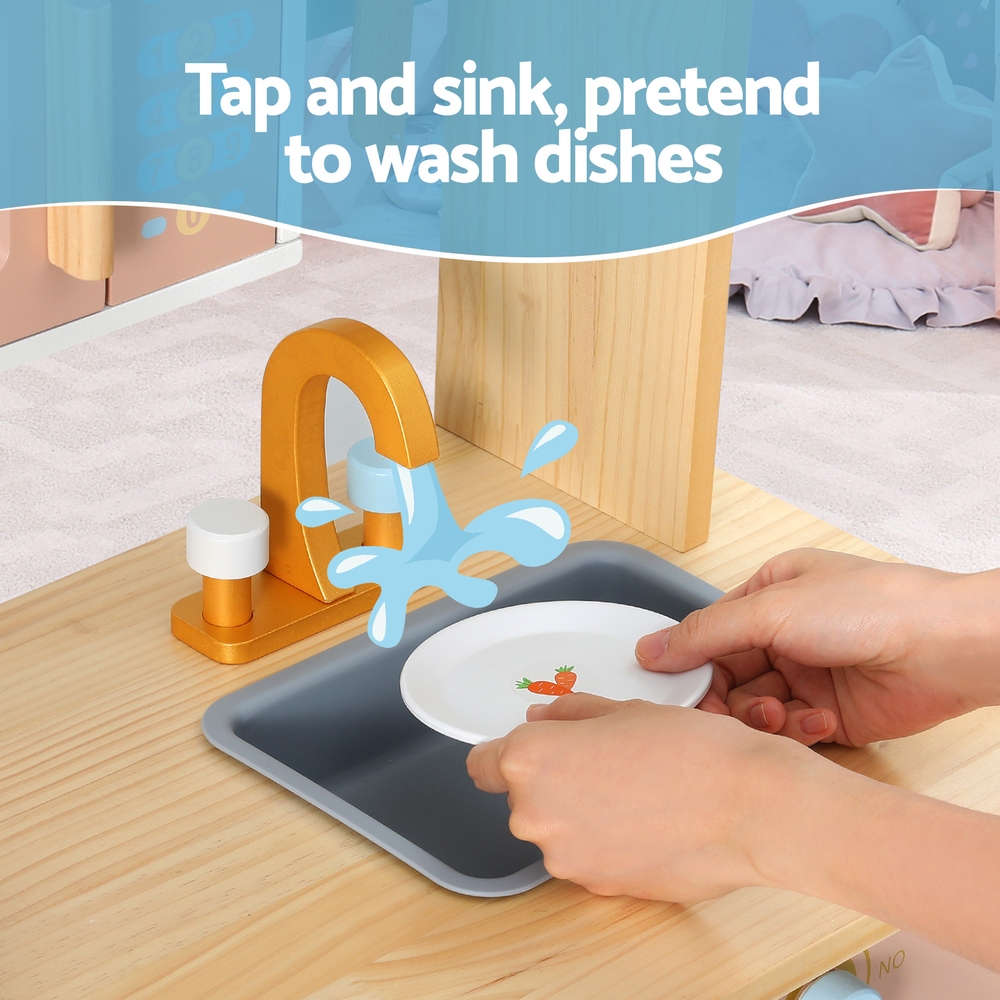 Keezi 80cm Wooden Kitchen Play Set Microwave Dishwasher Blue view 5
