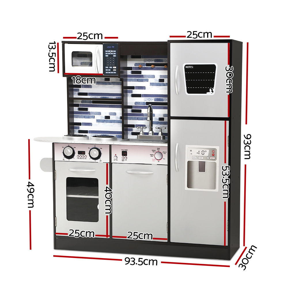 Keezi Black Modern Wooden Kitchen Play Set with Oven view 2