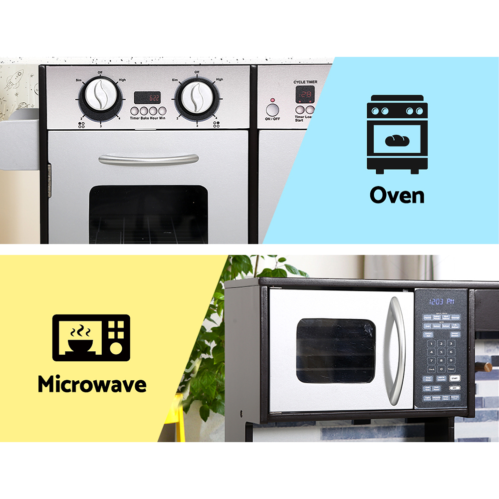 Keezi Black Modern Wooden Kitchen Play Set with Oven view 4