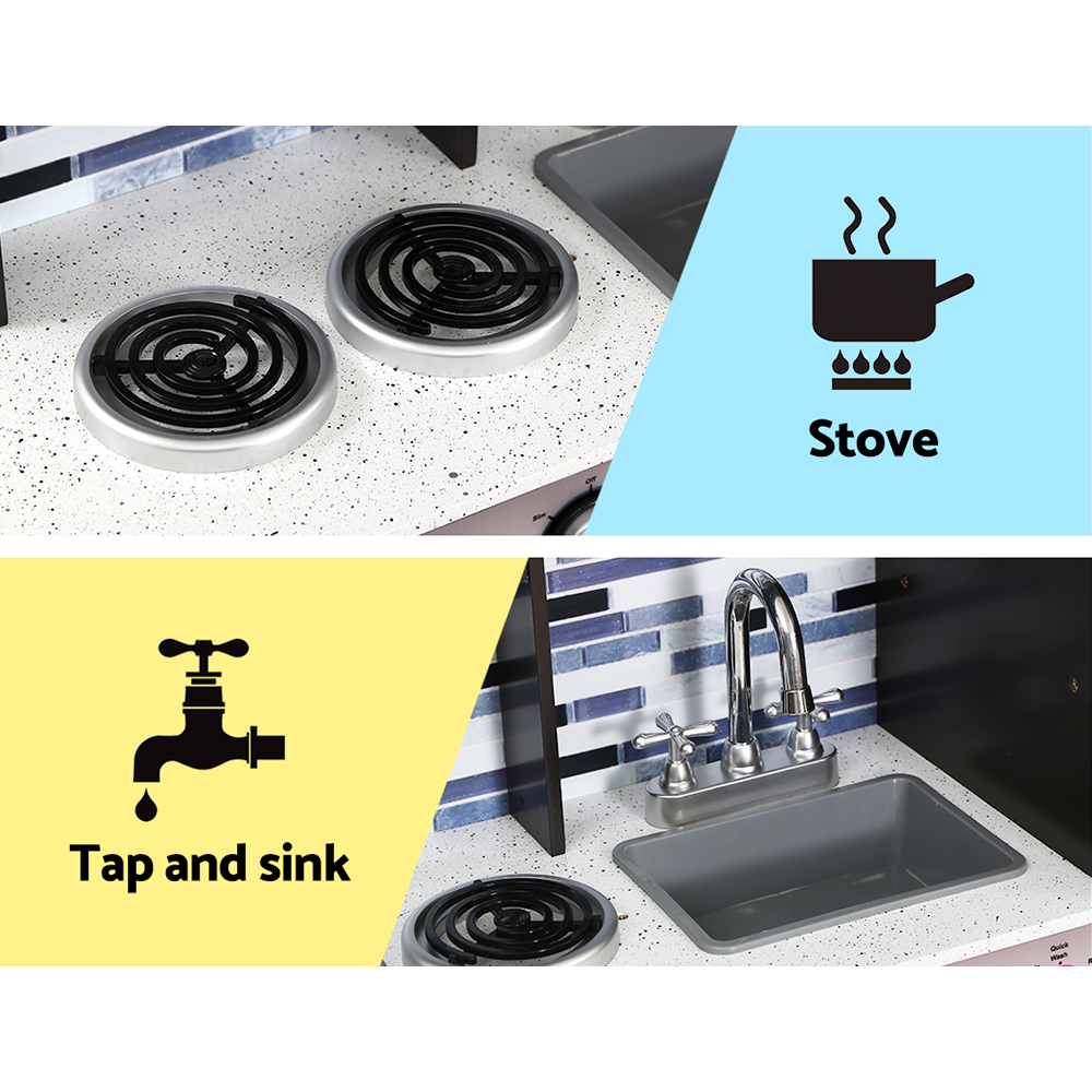 Keezi Black Modern Wooden Kitchen Play Set with Oven view 5