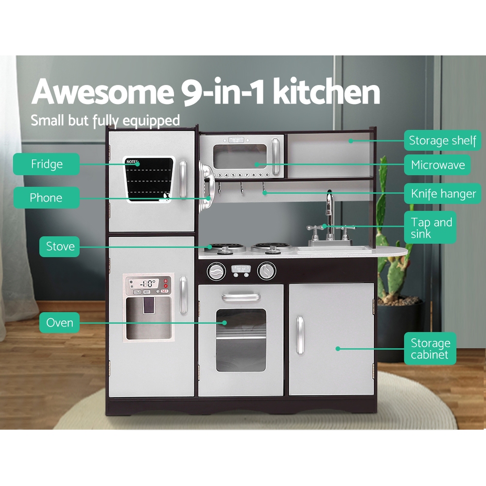 Keezi Modern Wooden Kitchen Play Set with Stove & Fridge view 3