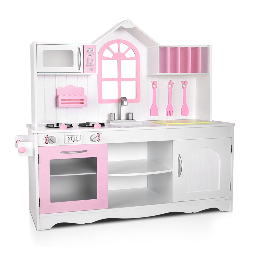 Keezi White Princess Wooden Kitchen Play Set with Storage
