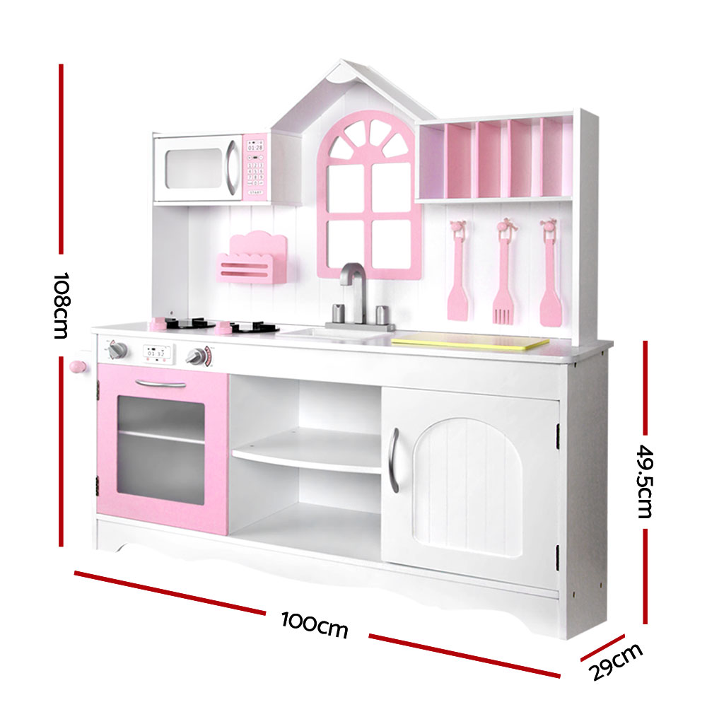 Keezi White Princess Wooden Kitchen Play Set with Storage view 2