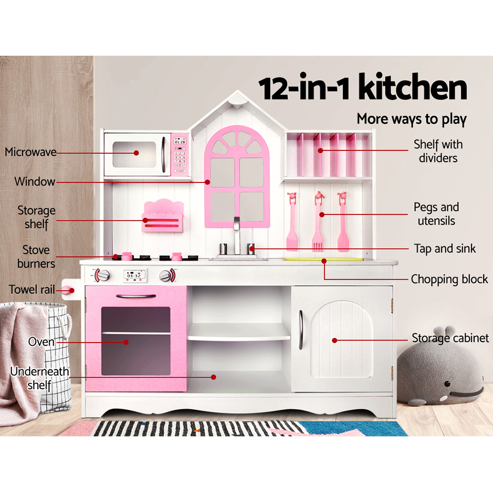 Keezi White Princess Wooden Kitchen Play Set with Storage view 3