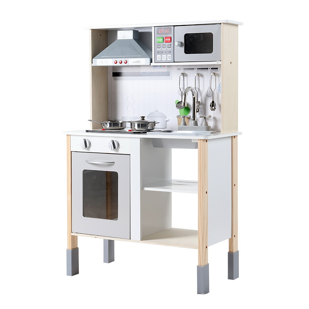 Keezi White Wooden Kitchen Play Set with Rangehood & Sink