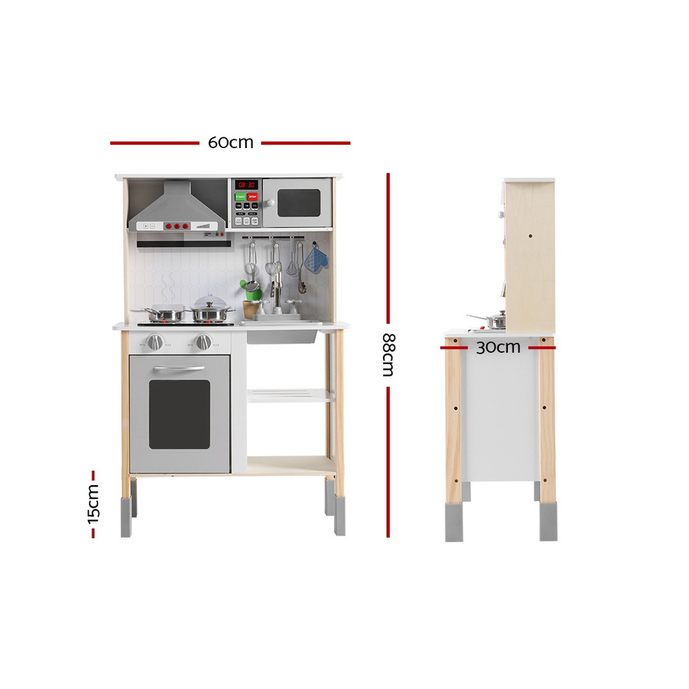 Keezi White Wooden Kitchen Play Set with Rangehood & Sink view 2