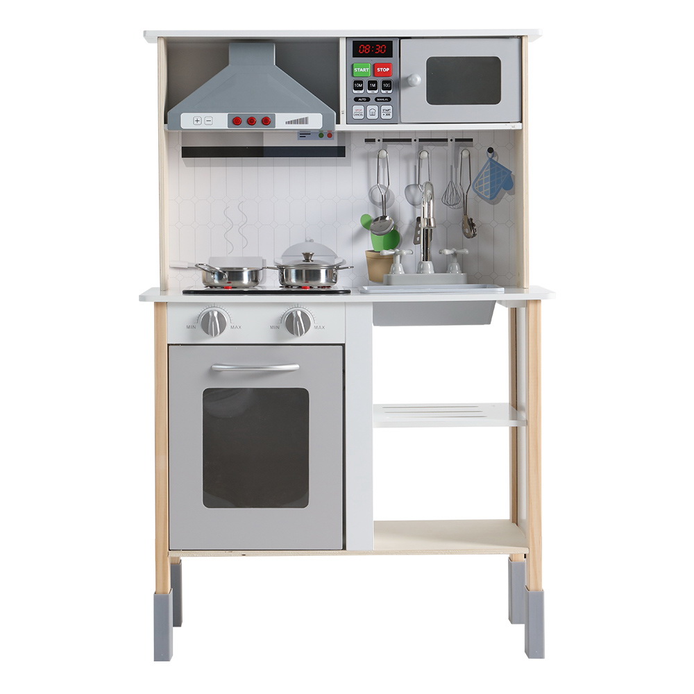 Keezi White Wooden Kitchen Play Set with Rangehood & Sink view 3