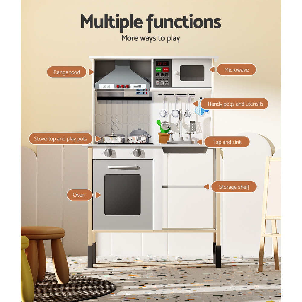 Keezi White Wooden Kitchen Play Set with Rangehood & Sink view 5