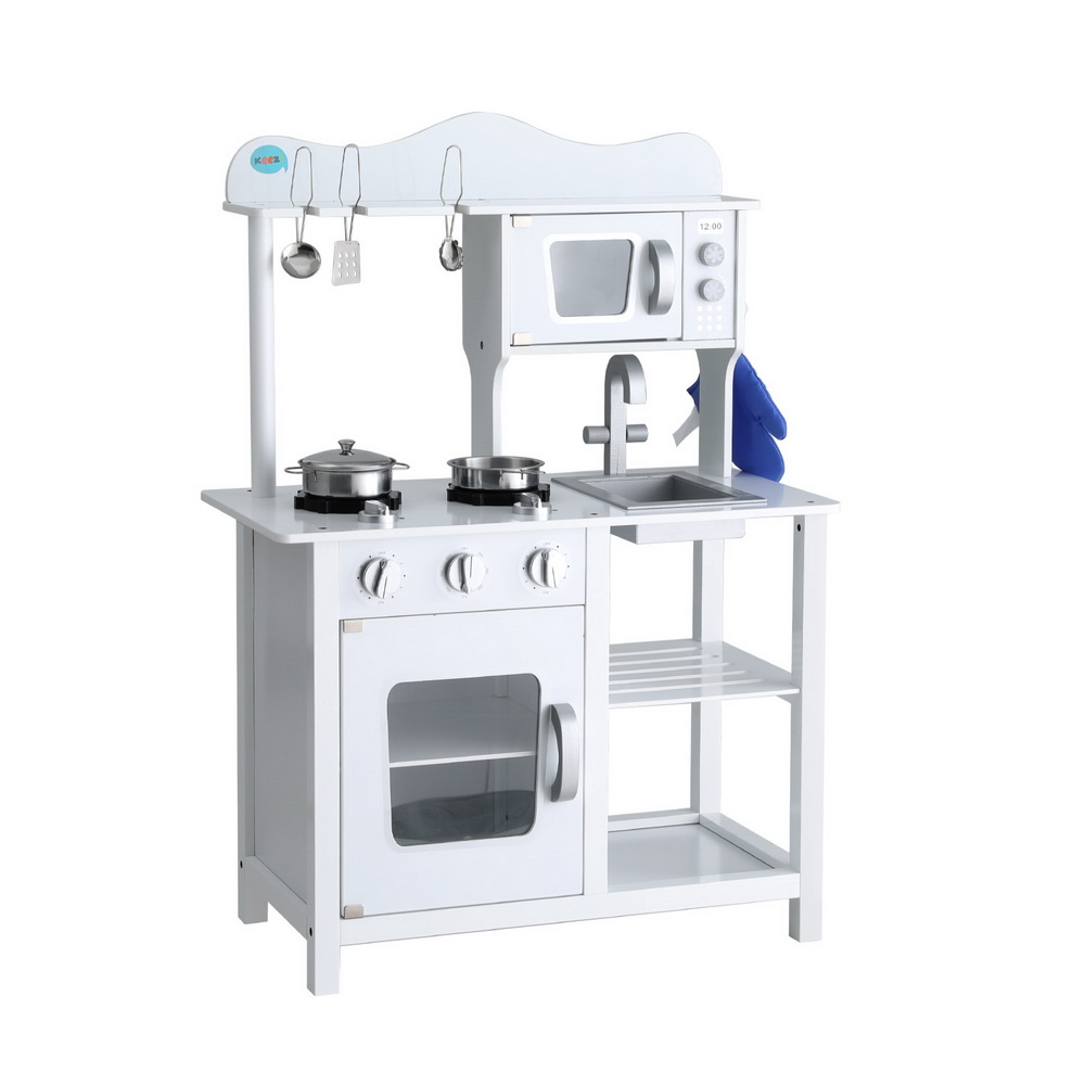 Keezi White Wooden Kitchen Play Set for Little Chefs
