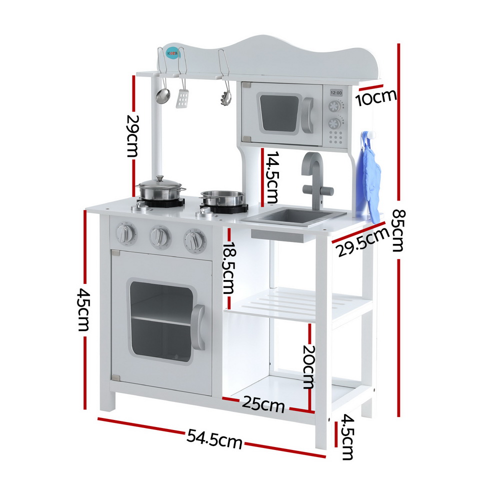 Keezi White Wooden Kitchen Play Set for Little Chefs view 2