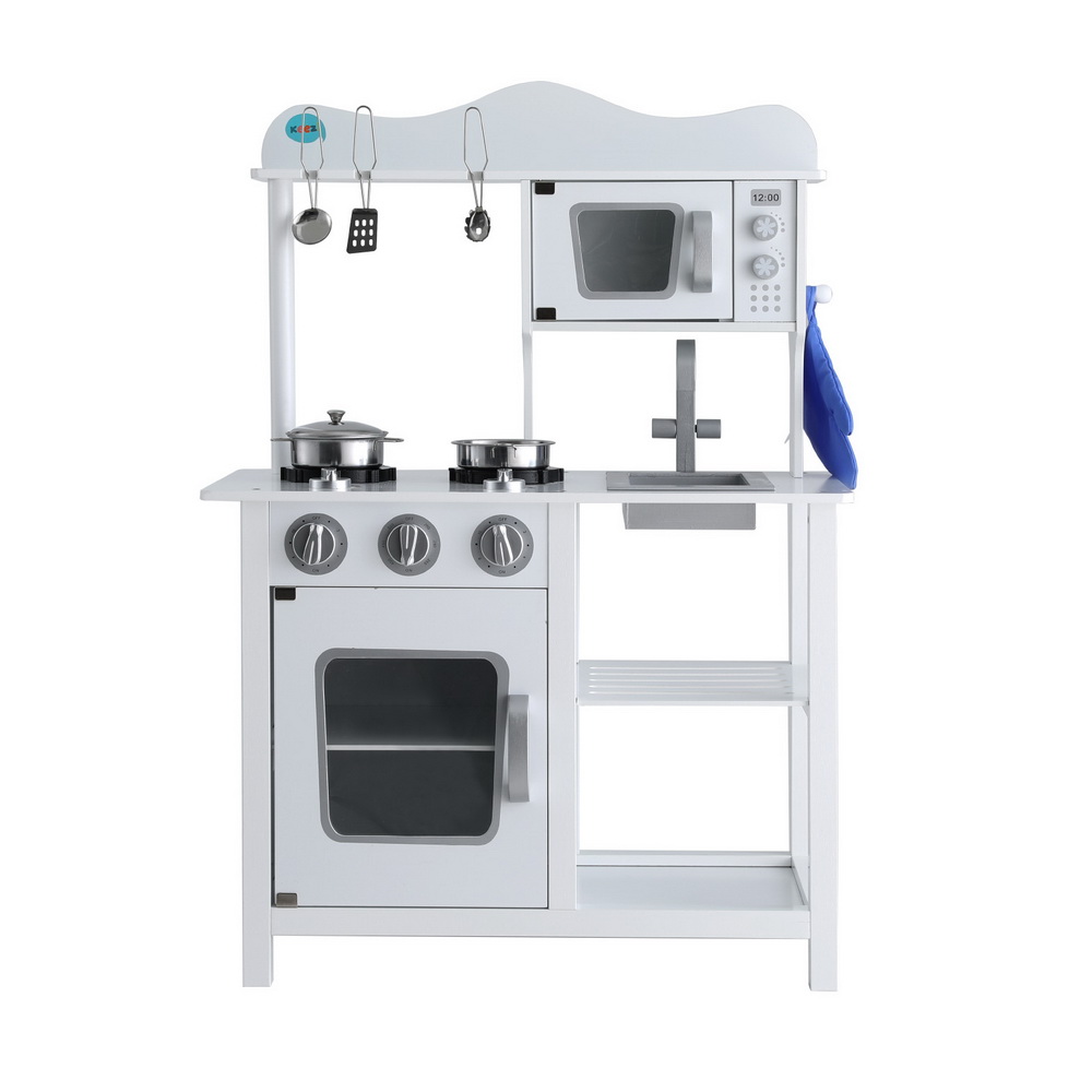 Keezi White Wooden Kitchen Play Set for Little Chefs view 3