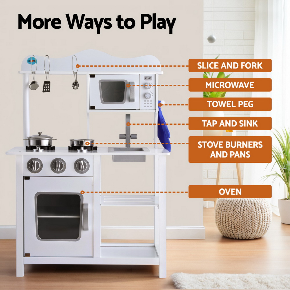 Keezi White Wooden Kitchen Play Set for Little Chefs view 4