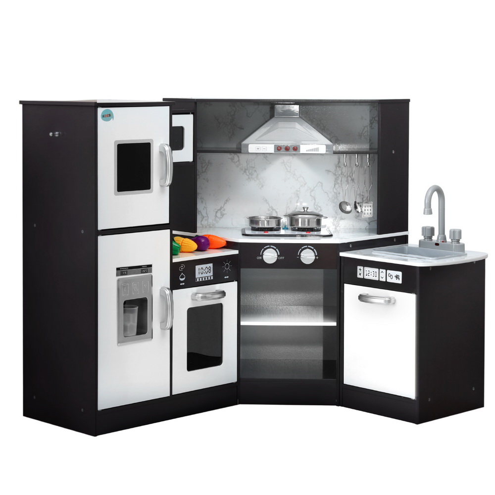 Keezi Black Wooden Kitchen Play Set with Sounds & Lights