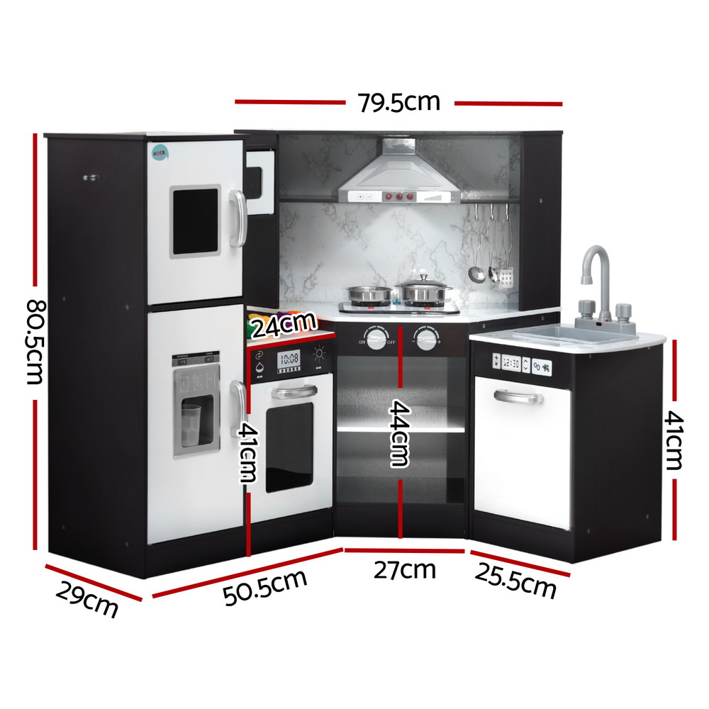 Keezi Black Wooden Kitchen Play Set with Sounds & Lights view 2