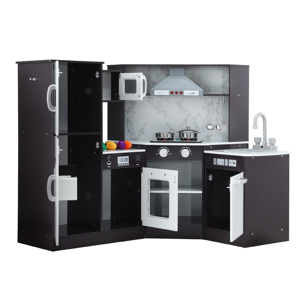 Keezi Black Wooden Kitchen Play Set with Sounds & Lights view 3
