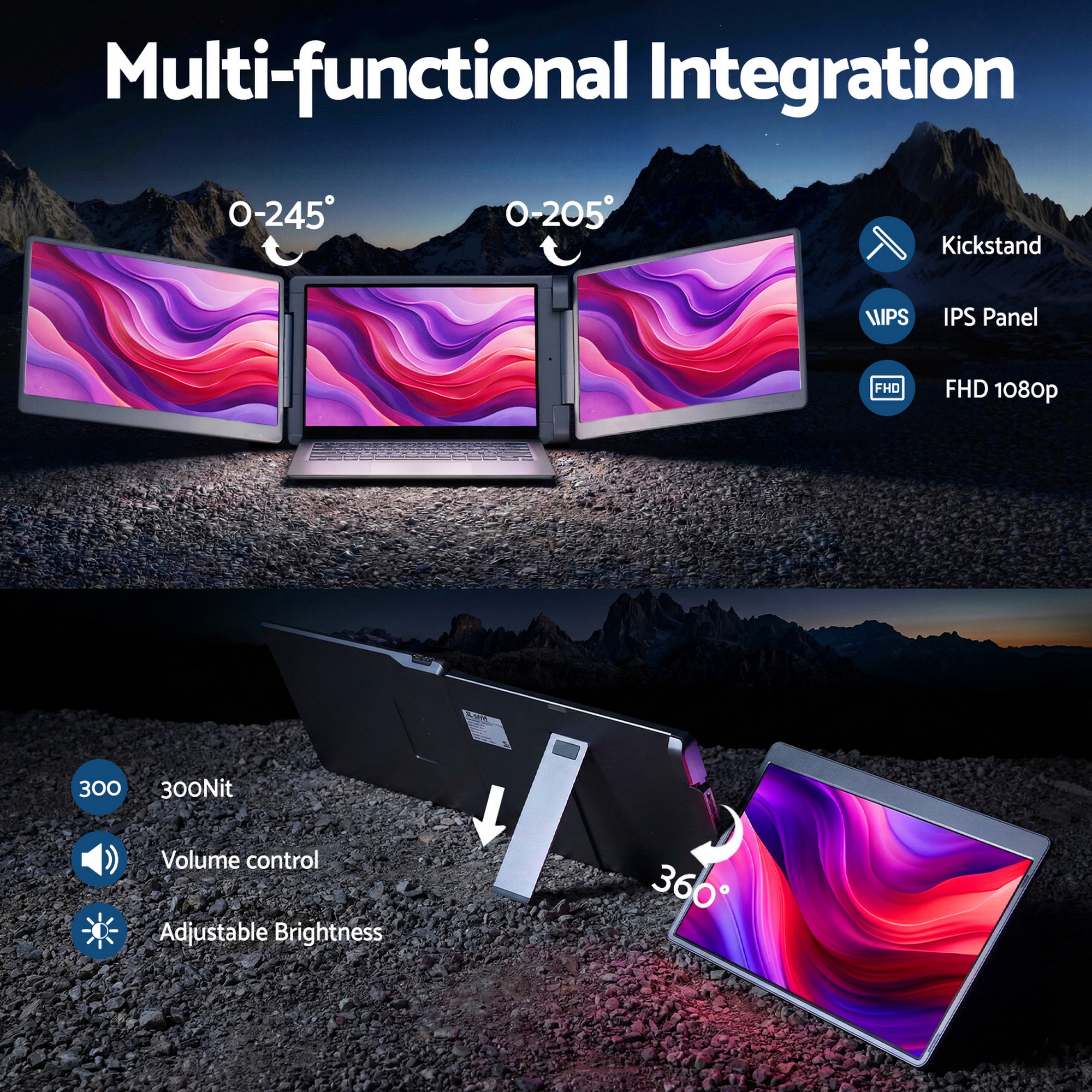 Devanti Triple Portable Monitor Laptop Screen Extender 15.6in view 4