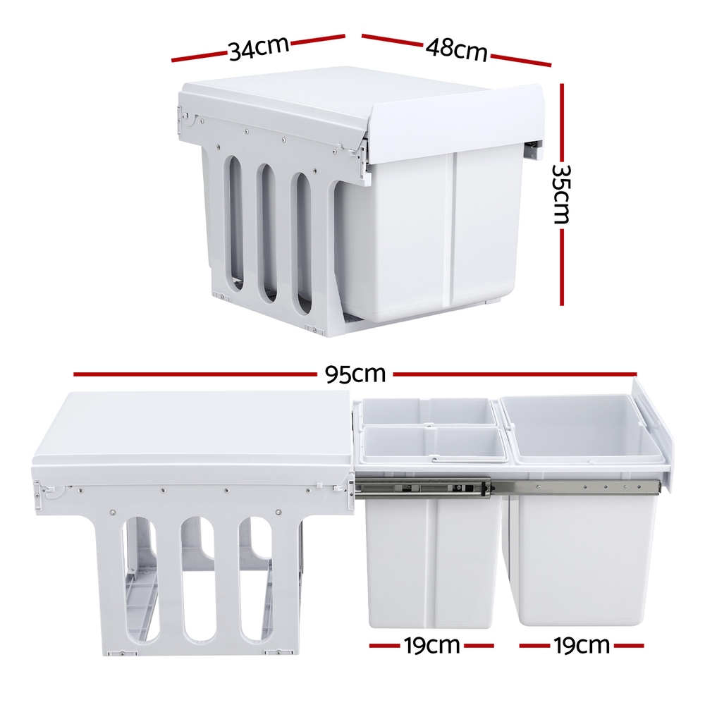 Cefito 31L Pull Out Bin, Triple Basket, White view 2