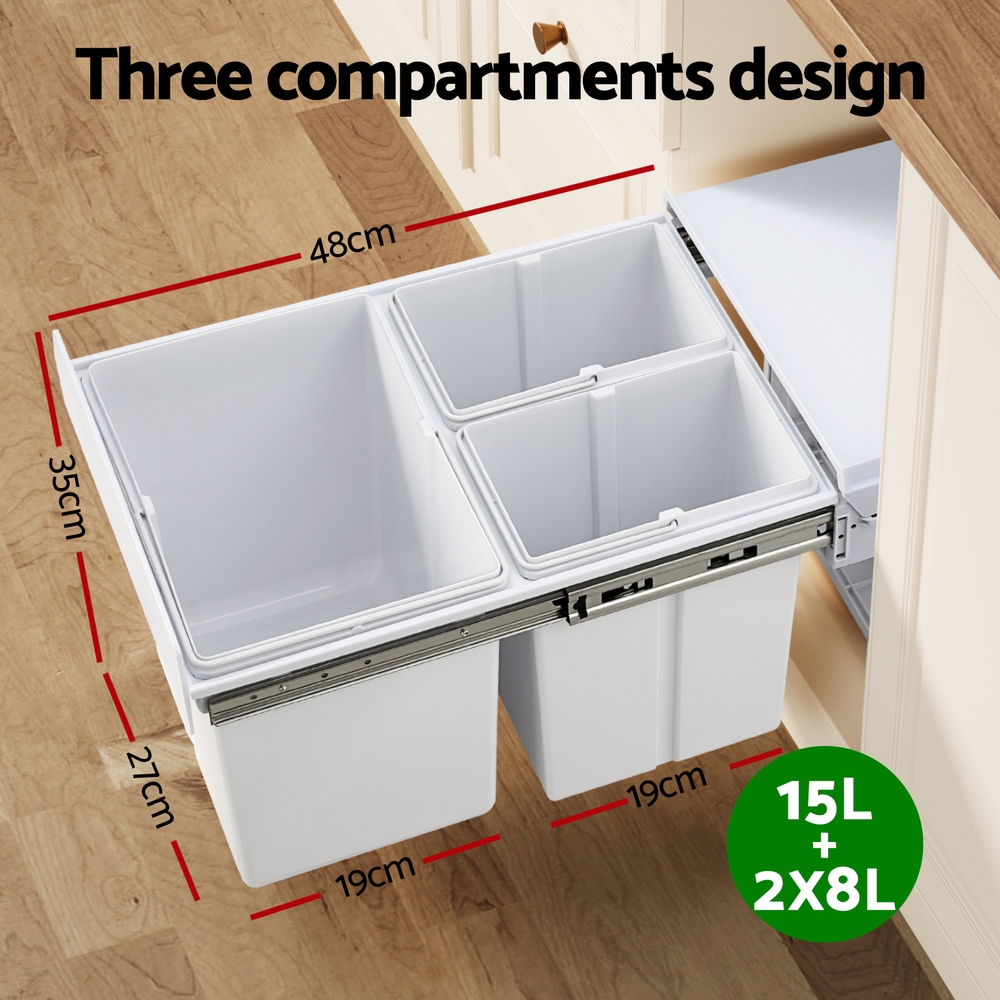 Cefito 31L Pull Out Bin, Triple Basket, White view 4