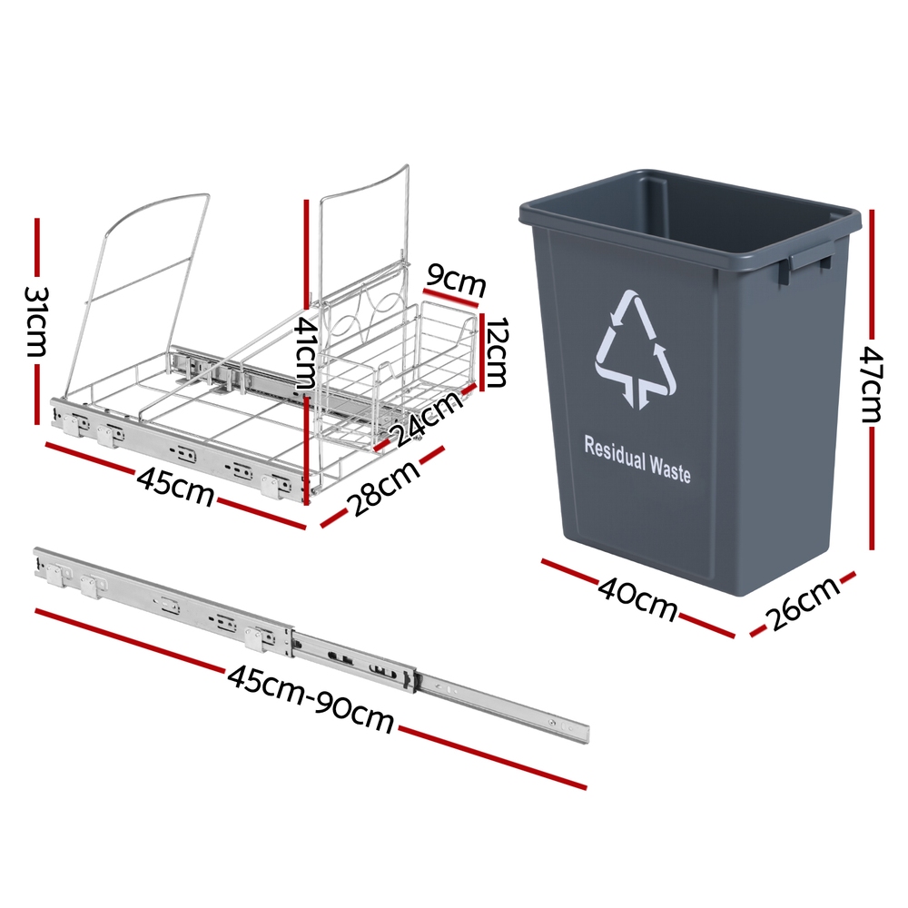 Cefito 40L Pull Out Bin, Cabinet Slide, Grey view 2