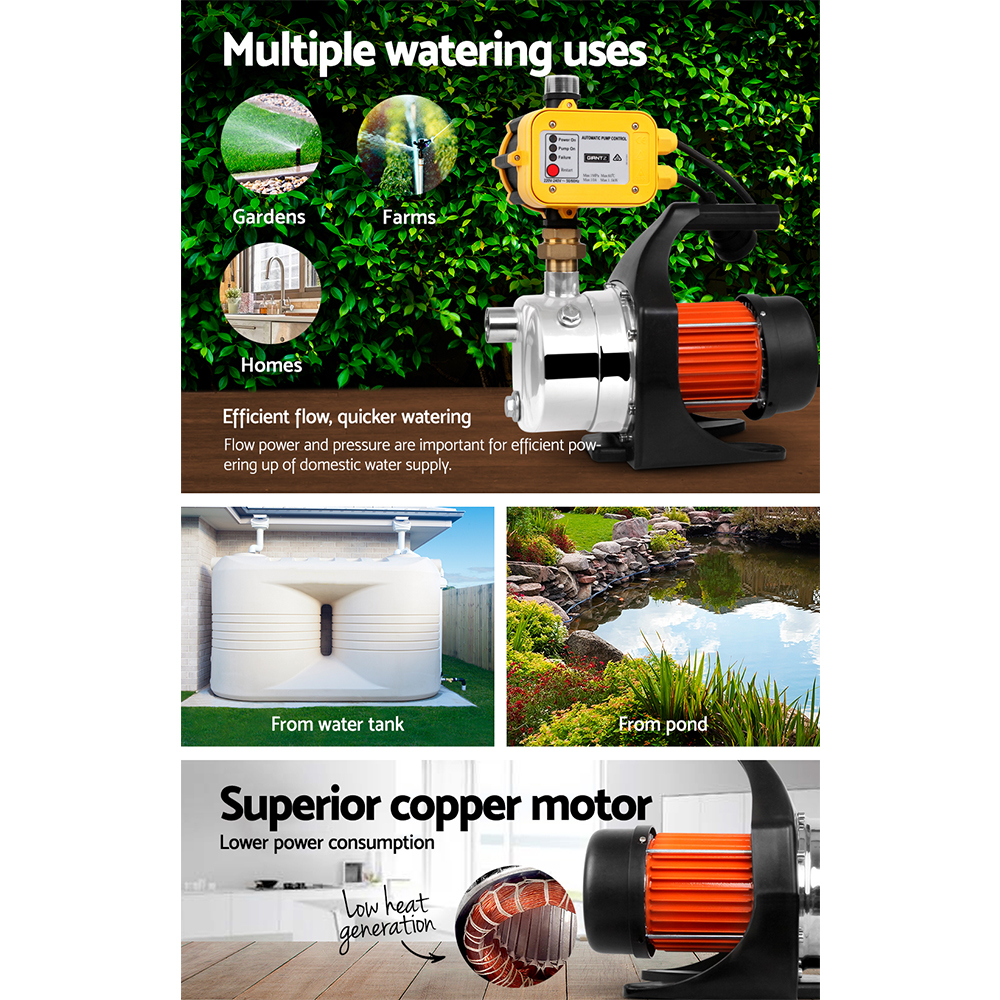 Giantz Garden Pump with Pressure Controller, 800W to 1500W view 5