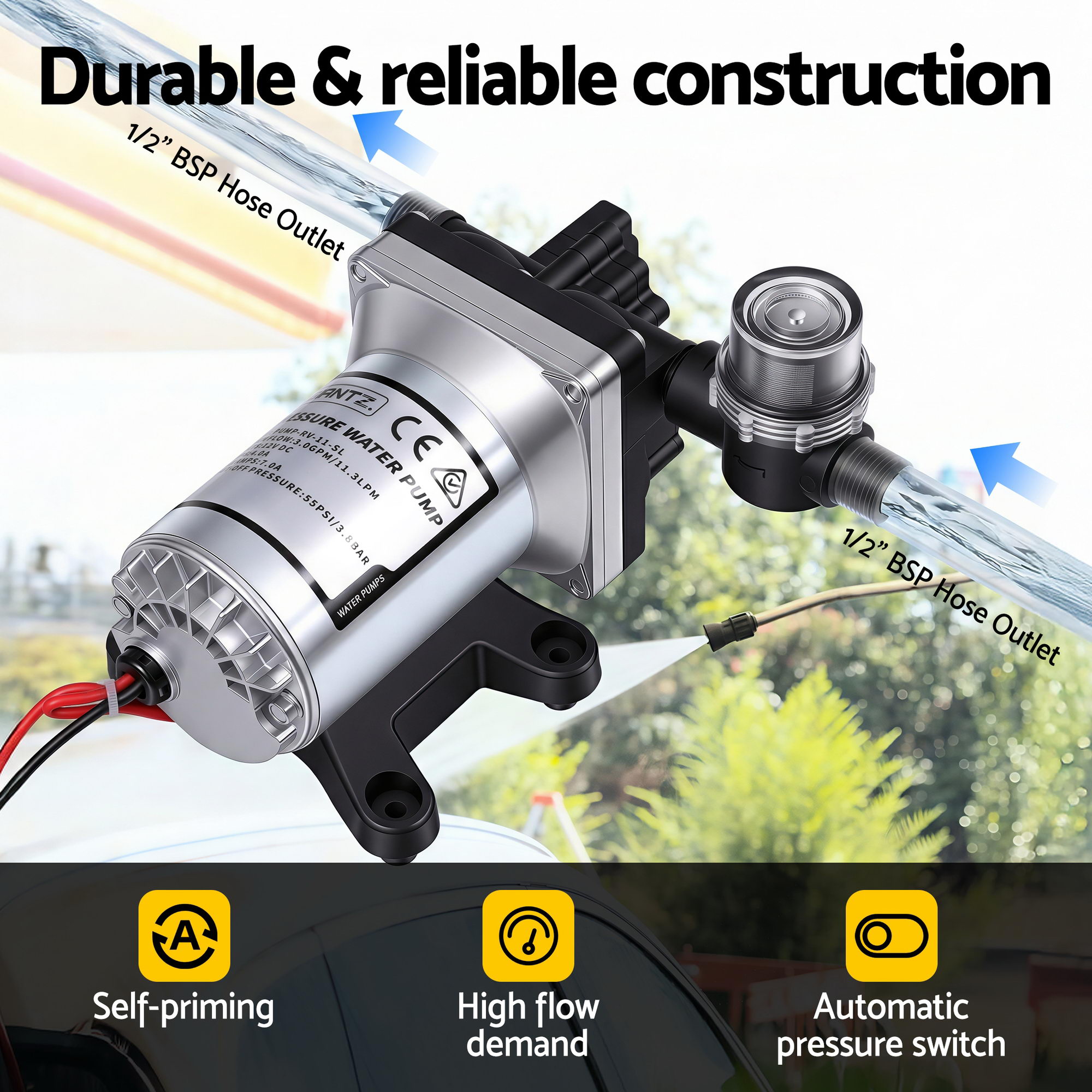 Giantz 12V Self Priming Water Pump 11.3L for Caravans view 2