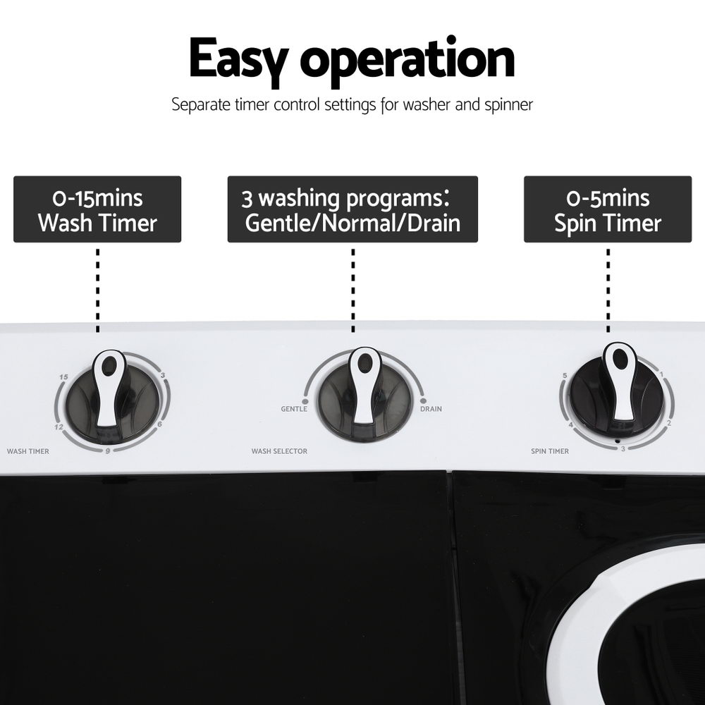 Devanti Twin Tub Portable Washing Machine Dual Capacity view 5