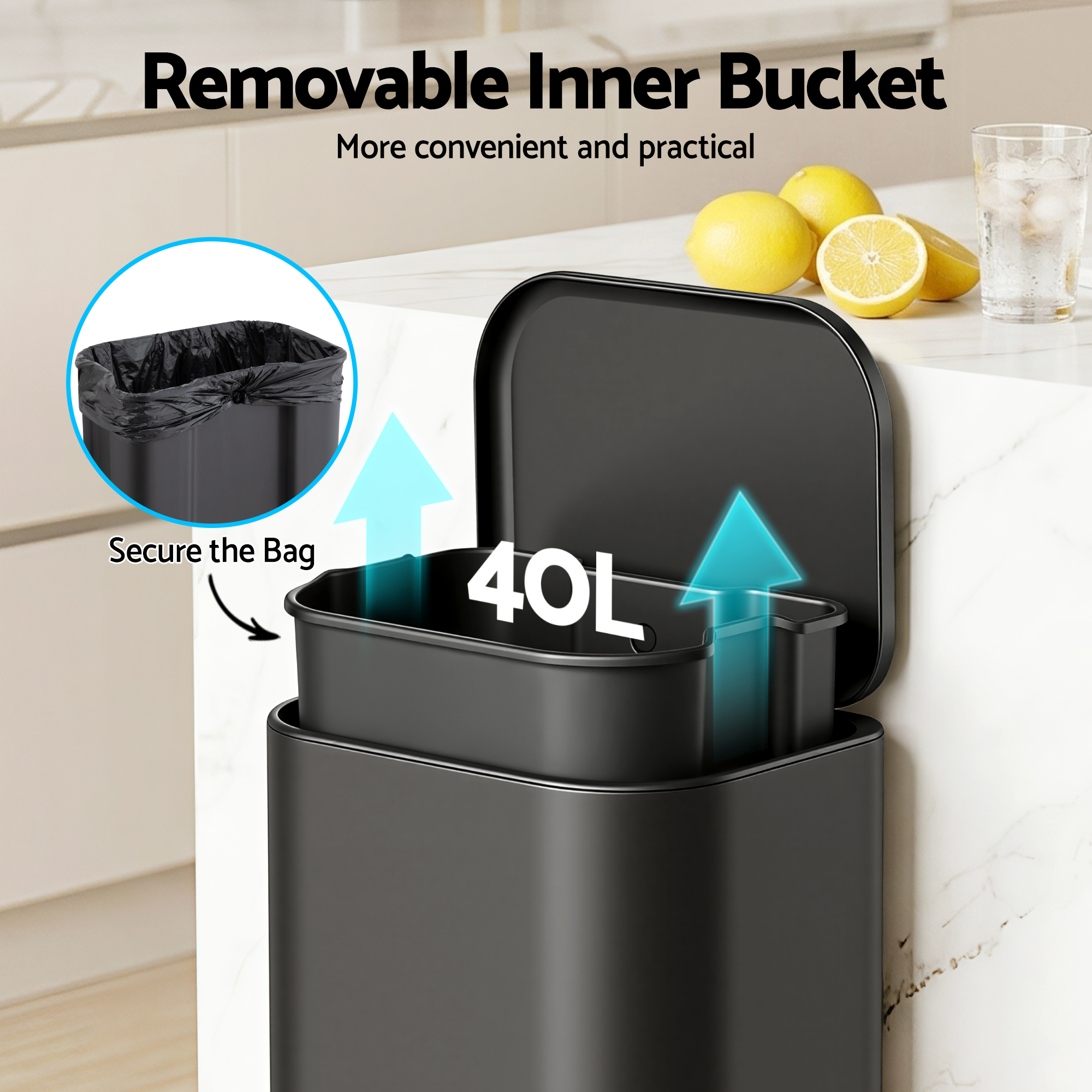 Cefito 40L Kitchen Trash Can, Soft Close, 2 Colours view 5