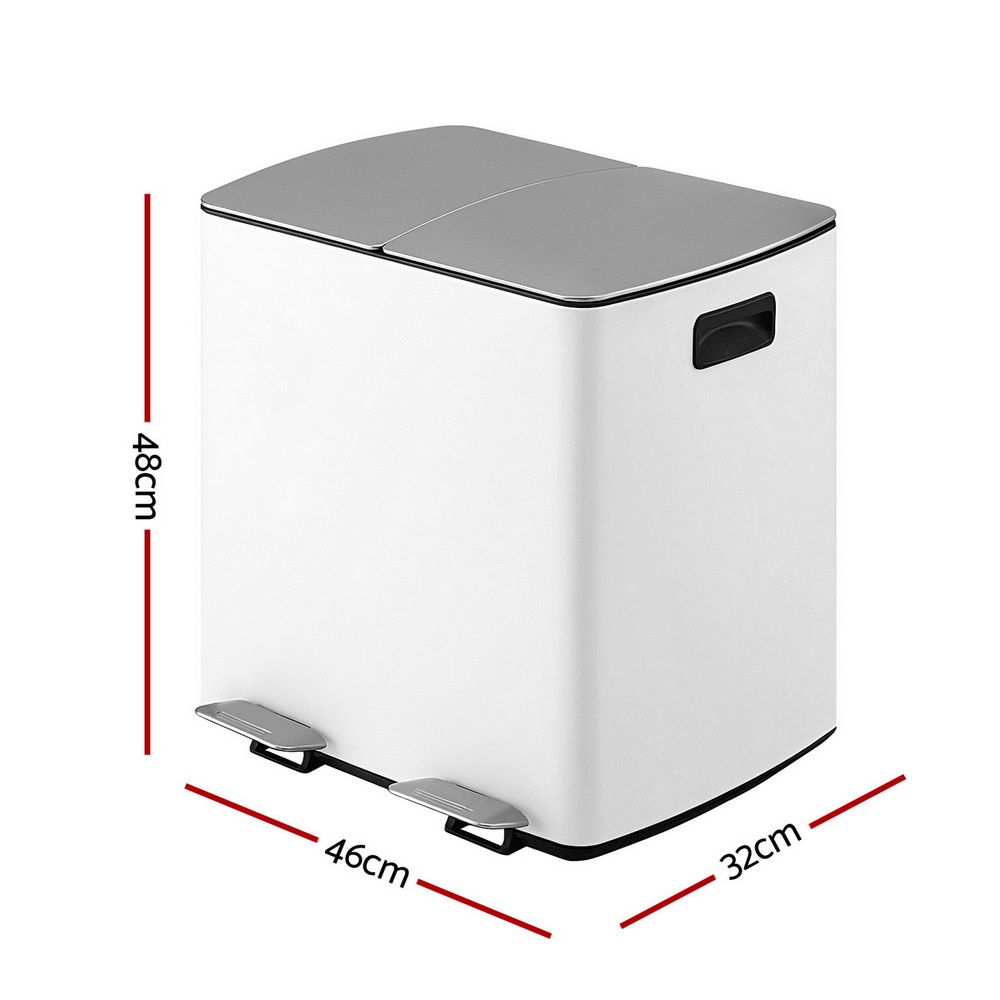 Cefito 40L Dual Compartment Pedal Bins, White view 2