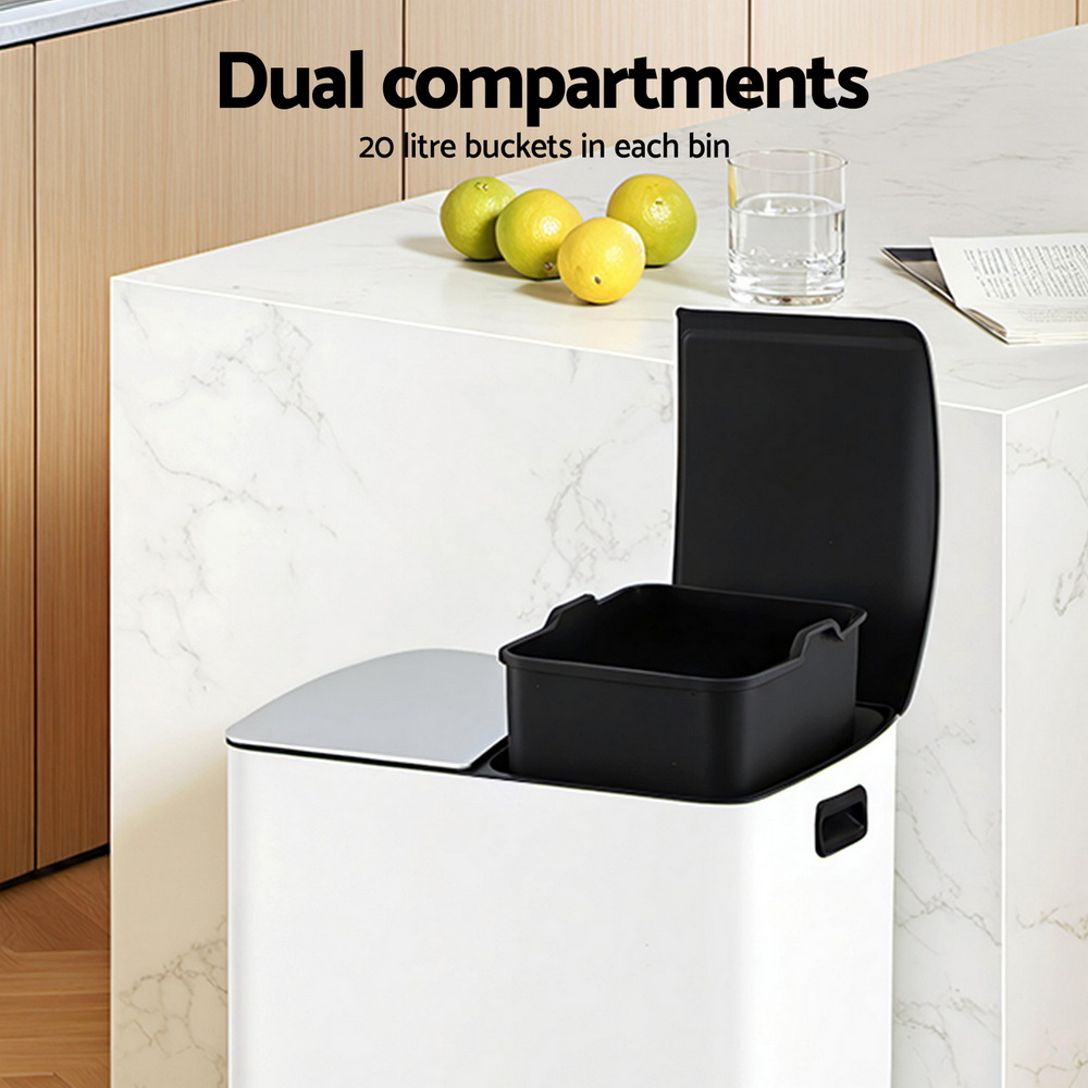 Cefito 40L Dual Compartment Pedal Bins, White view 4