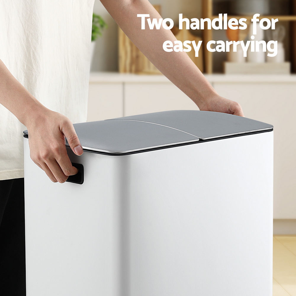 Cefito 40L Dual Compartment Pedal Bins, White view 5
