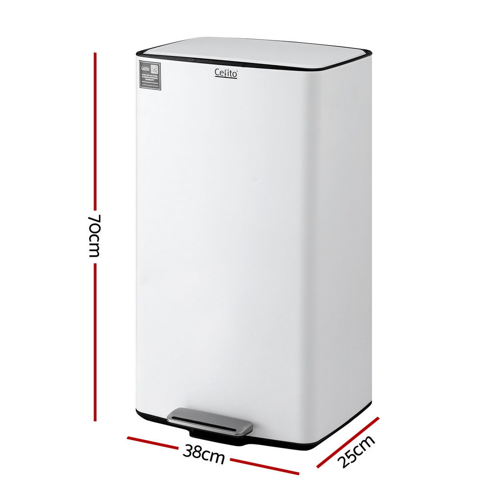 Cefito 40L Kitchen Trash Can Pedal Bins, White view 2