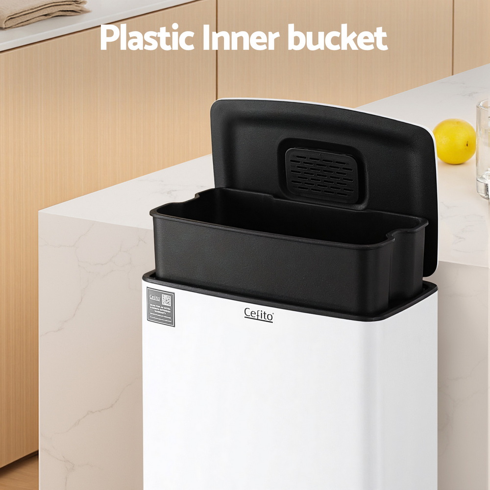 Cefito 40L Kitchen Trash Can Pedal Bins, White view 5