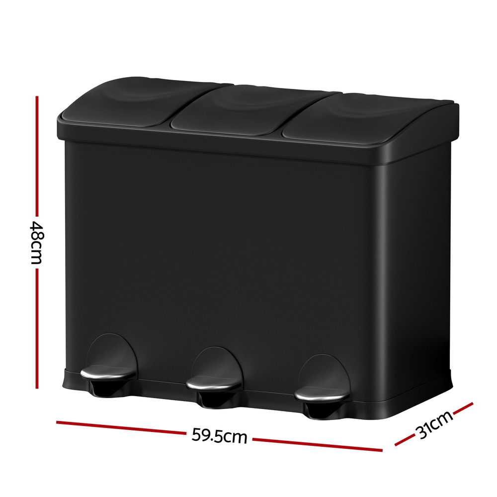Cefito 45L Triple Compartment Pedal Bins view 2