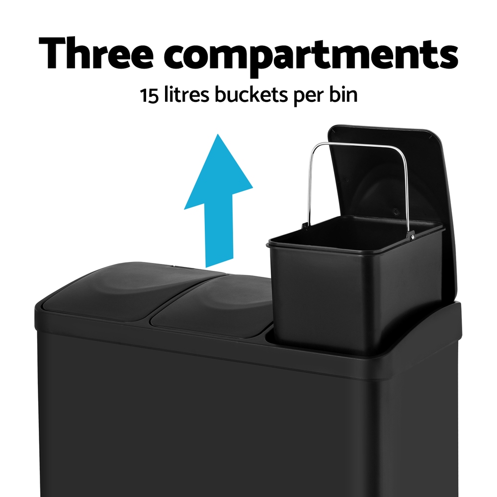 Cefito 45L Triple Compartment Pedal Bins view 4