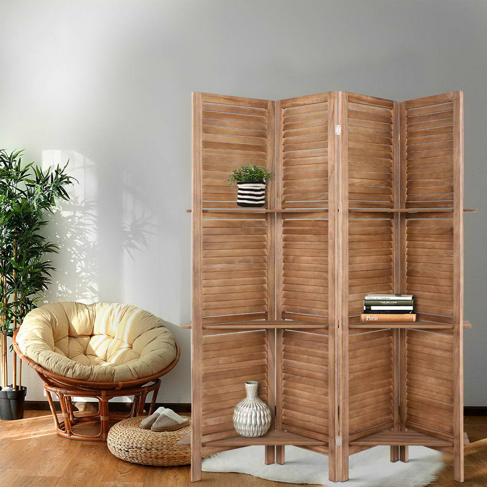 Artiss Shelf Oak Room Divider Screen in 3 or 4 Panels