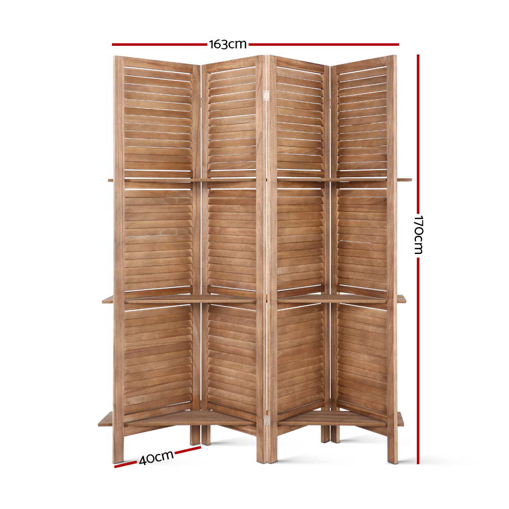 Artiss Shelf Oak Room Divider Screen in 3 or 4 Panels view 2