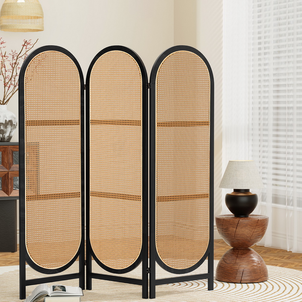 Artiss 3 Panel Rattan Room Divider Screen Brown