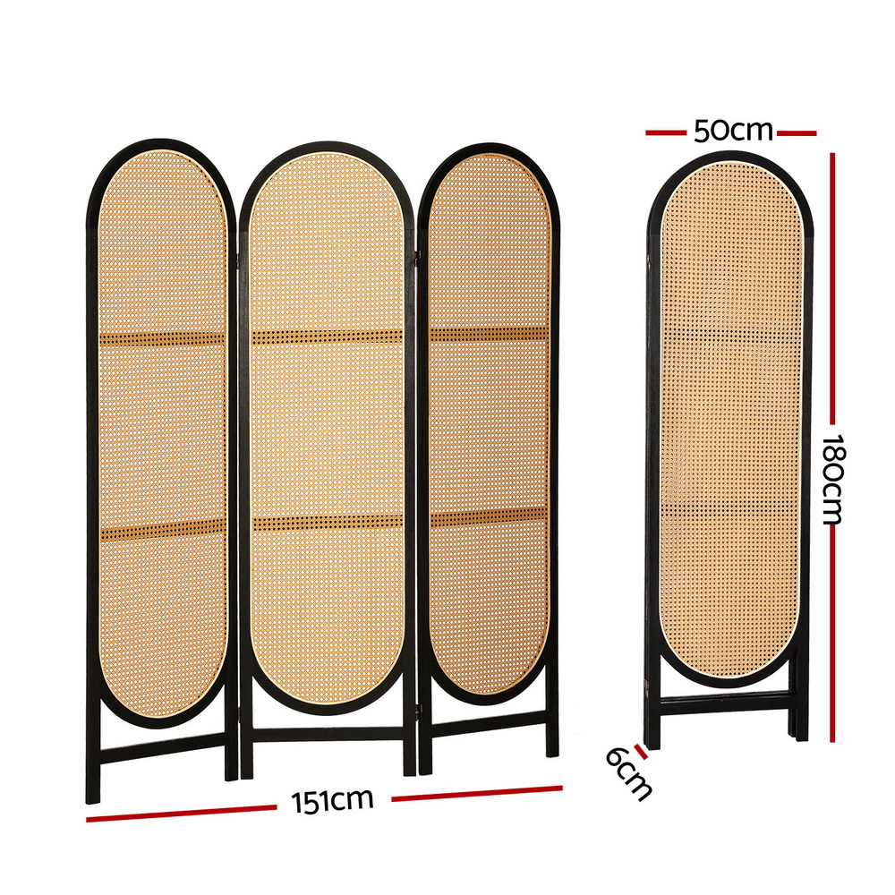 Artiss 3 Panel Rattan Room Divider Screen Brown view 2