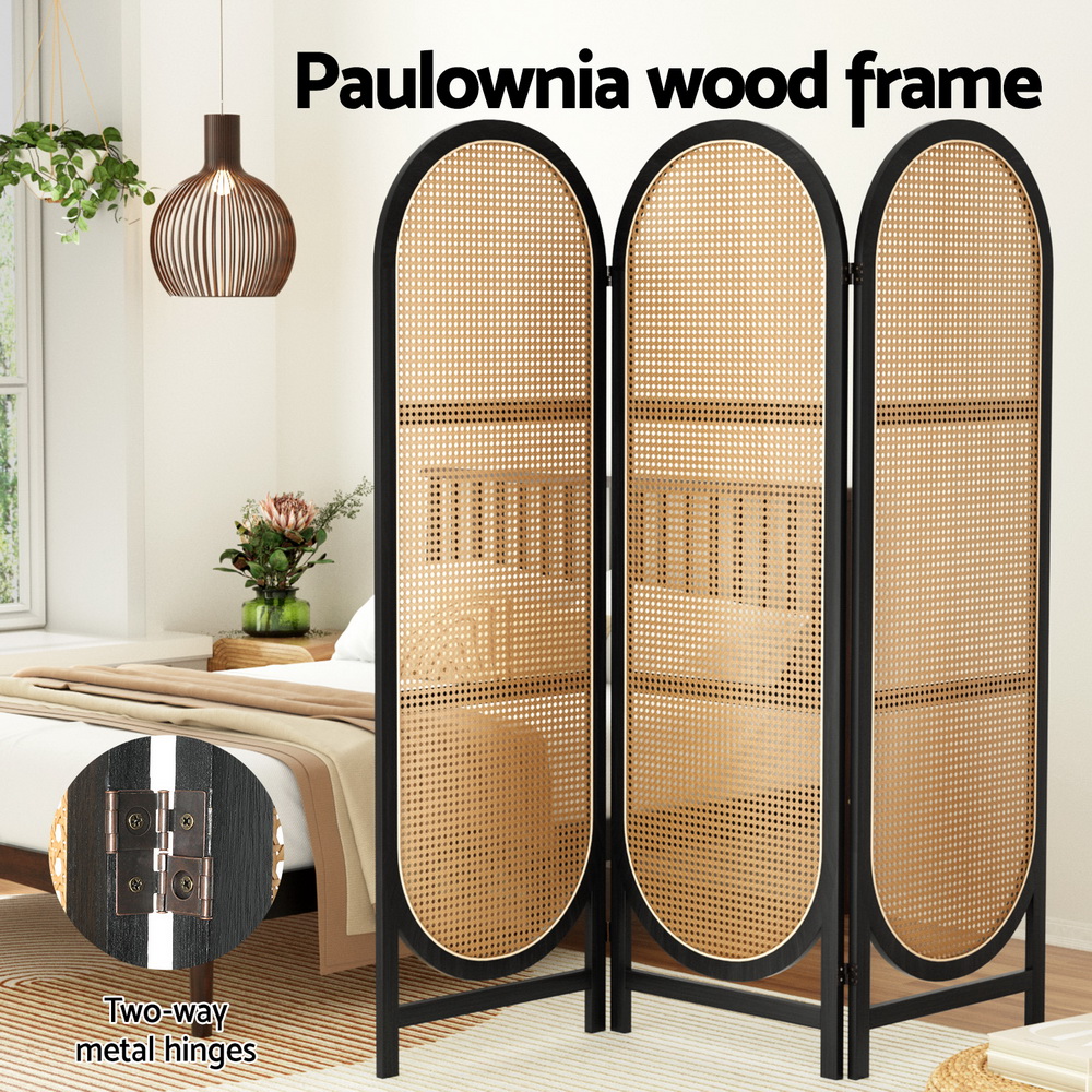 Artiss 3 Panel Rattan Room Divider Screen Brown view 4