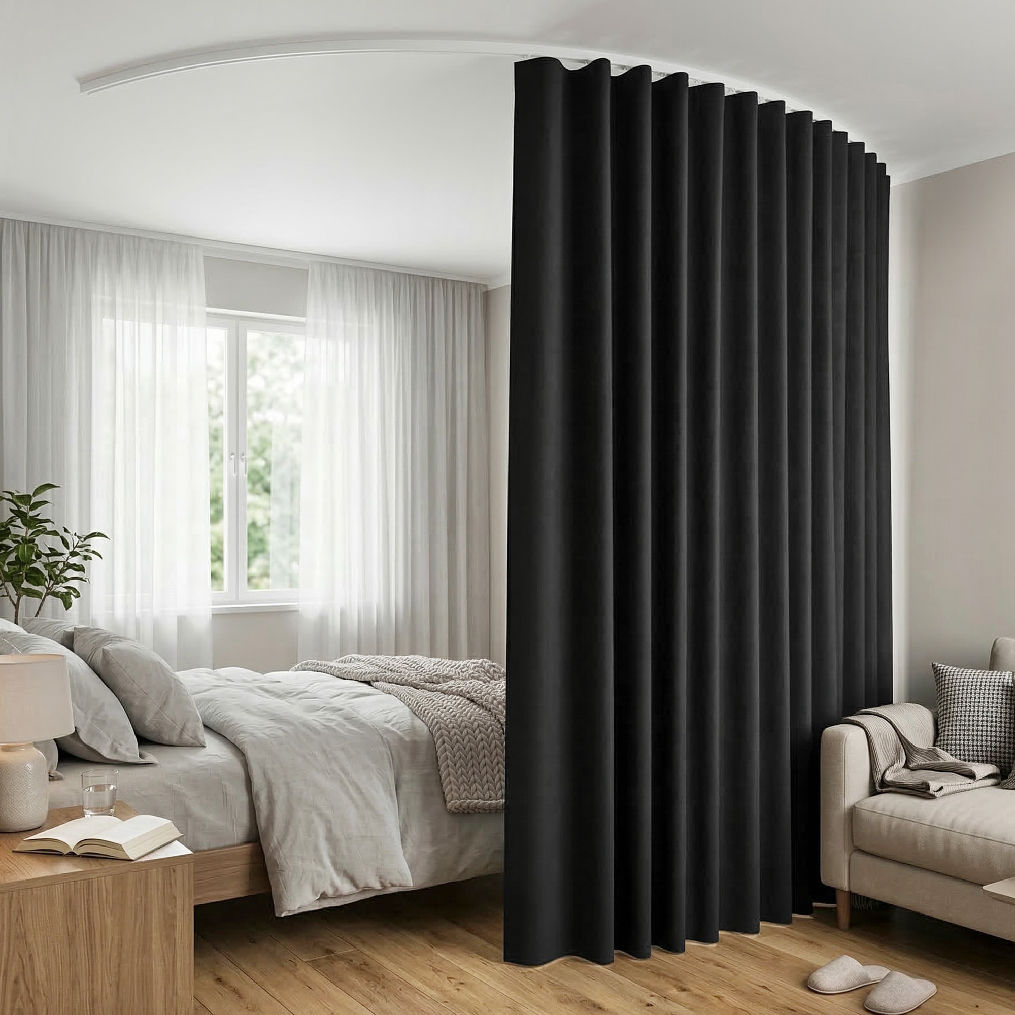 Artiss Ceiling Mounted Curtain Room Divider Black