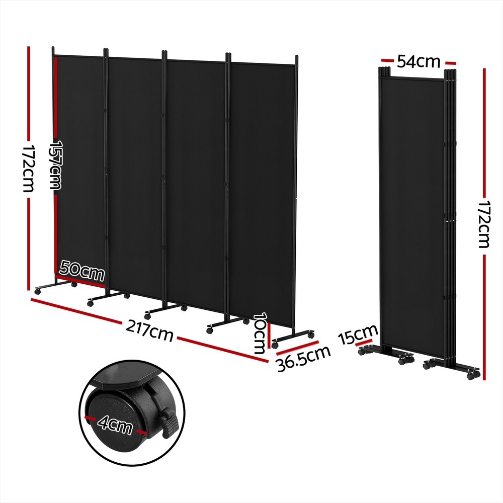 Artiss 217cm Wheel Fabric Room Divider Screen Black view 2