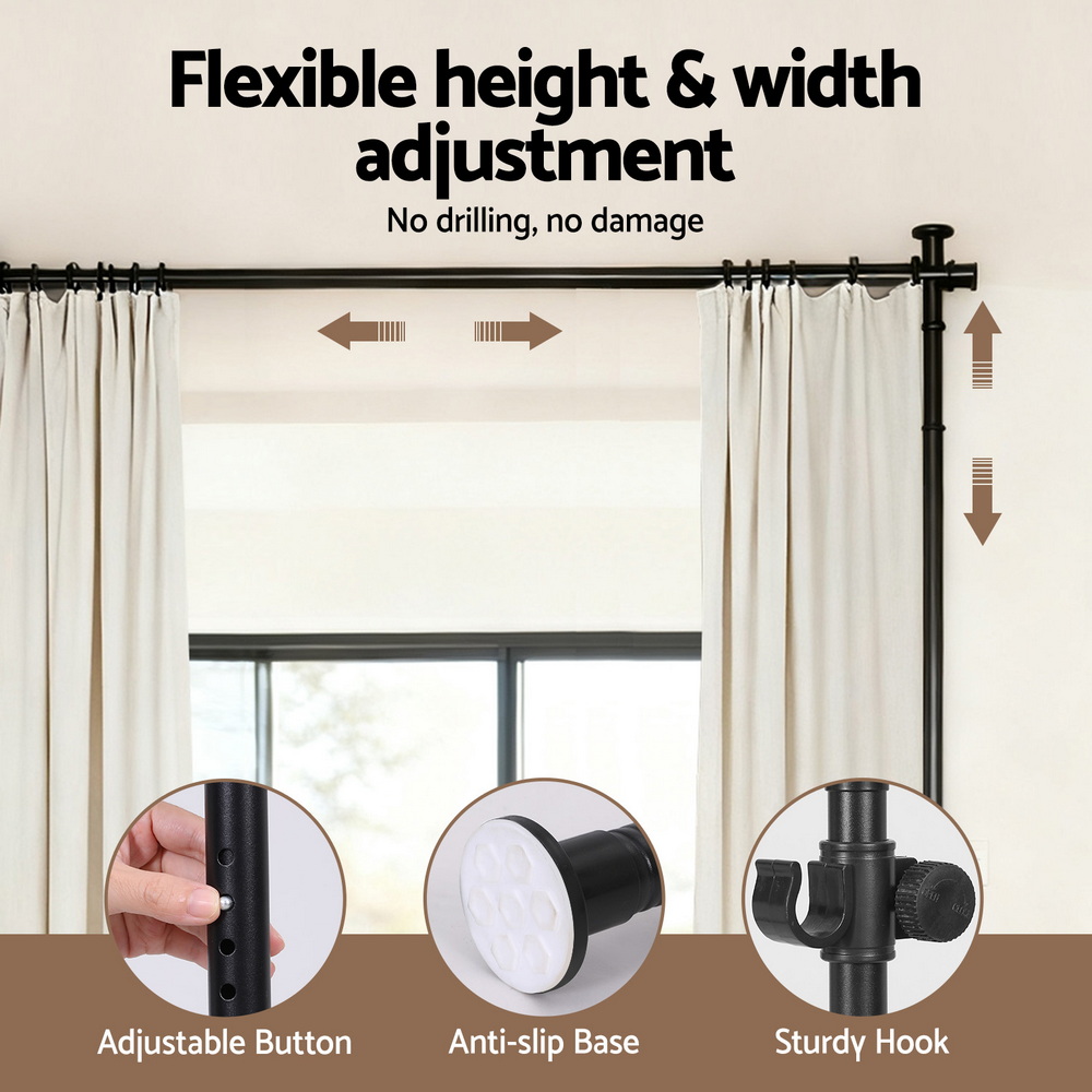 Artiss Extendable Curtain Rod Room Divider Black view 4
