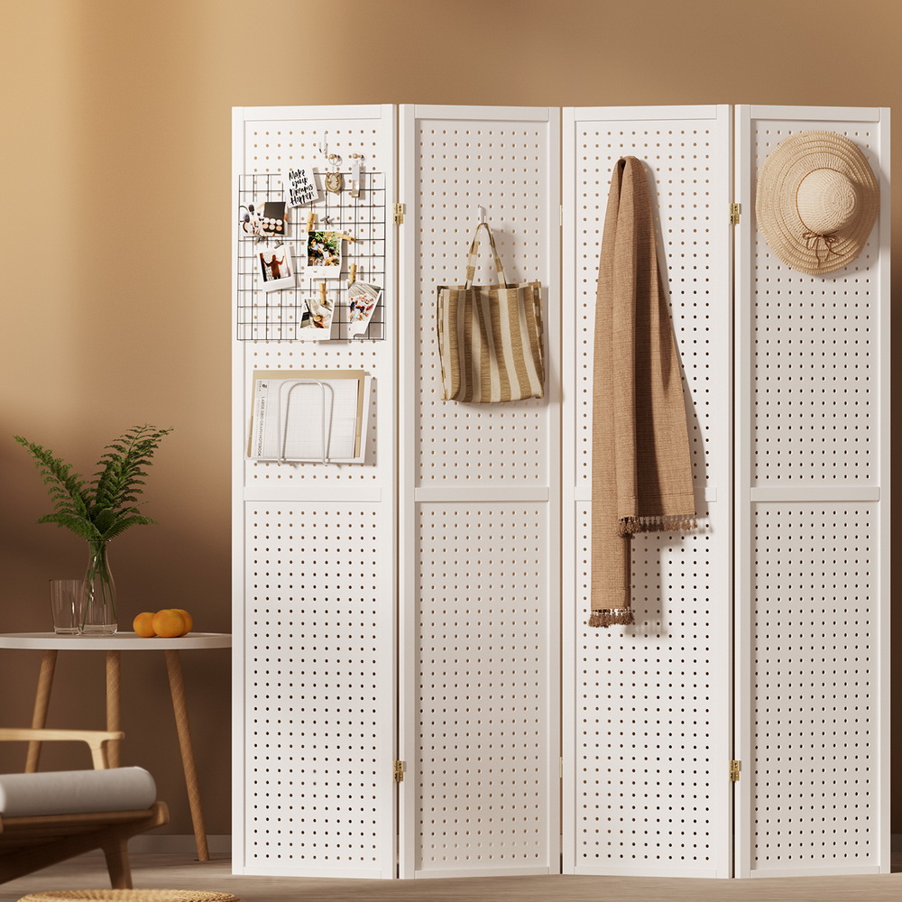 Artiss 4 Panel Pegboard Room Divider Screen White