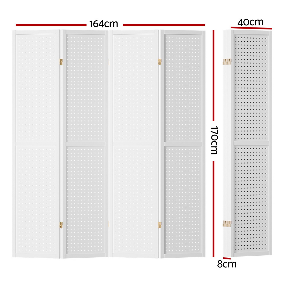 Artiss 4 Panel Pegboard Room Divider Screen White view 2