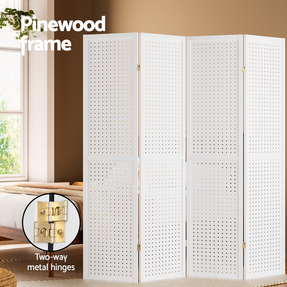 Artiss 4 Panel Pegboard Room Divider Screen White view 4