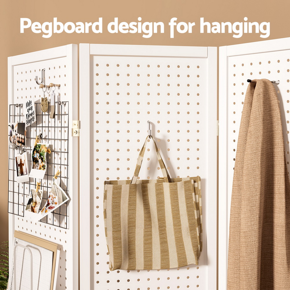 Artiss 4 Panel Pegboard Room Divider Screen White view 5