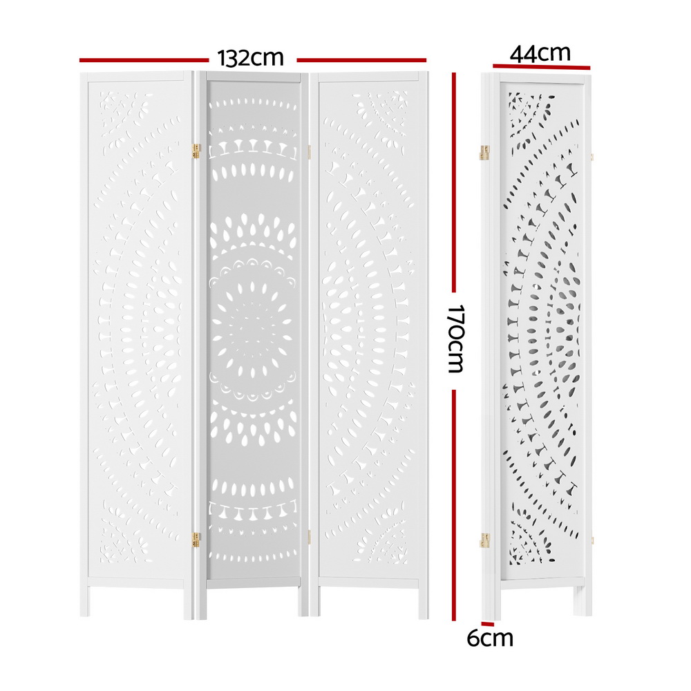 Artiss 3 Panel Room Divider Screen Circle White view 2