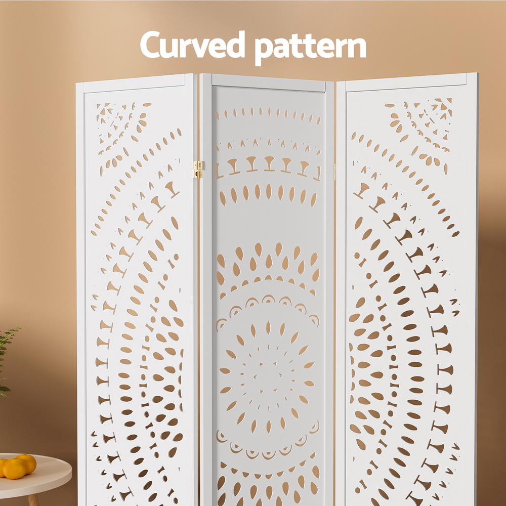 Artiss 3 Panel Room Divider Screen Circle White view 4