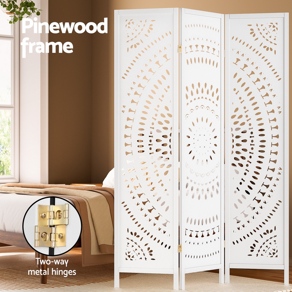 Artiss 3 Panel Room Divider Screen Circle White view 5